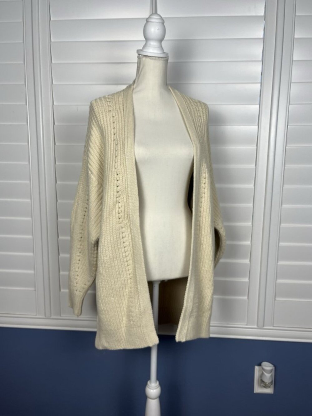 Free People Women’s Cream Chunky Knit Long Open Front Cardigan Size S
